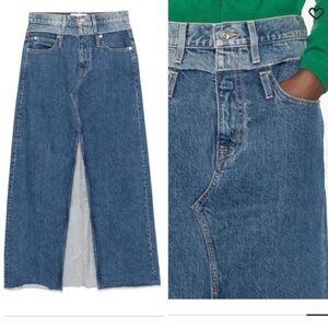 NWT SLVRLAKE Sz 27 Re-work Dallas Maxi Slit Front Denim Jean Skirt